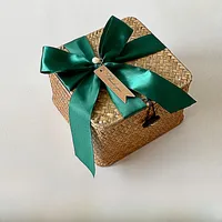 Straw Rattan Woven Box With Lid Birthday Gift Bamboo Blue Woven Basket Gift Box Handmade Wedding Gift Basket Woven Basket main image 1