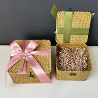 Straw Rattan Woven Box With Lid Birthday Gift Bamboo Blue Woven Basket Gift Box Handmade Wedding Gift Basket Woven Basket main image 3