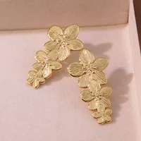 2 Pieces Set Retro French Style Geometric Flower 304 Stainless Steel Imitation Gold  Ear Studs main image 2