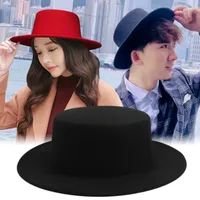 Couple's Flat Brim Hat Men's And Women's Autumn And Winter Retro British Jazz Hat Flat Top Big Brim Top Hat Women's Sun-proof Street Dance Hat main image 2