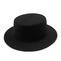 Couple's Flat Brim Hat Men's And Women's Autumn And Winter Retro British Jazz Hat Flat Top Big Brim Top Hat Women's Sun-proof Street Dance Hat sku image 2