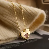 Copper 18K Gold Plated Inlay Heart Shape Zircon Pendant Necklace sku image 2