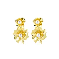 1 Pair Retro Exaggerated Flower Plating Inlay Iron Pearl Ear Studs main image 6