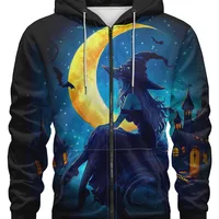 Men's Pumpkin Castle Skull Streetwear Long Sleeve Loose Hooded main image 3