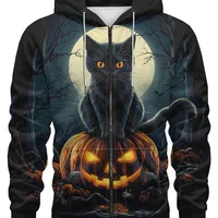 Men's Pumpkin Castle Skull Streetwear Long Sleeve Loose Hooded main image 7