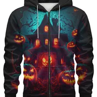 Men's Pumpkin Castle Skull Streetwear Long Sleeve Loose Hooded main image 4