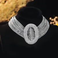 Lady Wedding Shiny Oval Rhinestone Copper Wholesale Choker main image 3