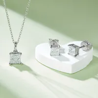 1 Karat Square Diamond Necklace Simple S925 Silver Jewelry Suit In Stock Wholesale main image 4