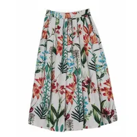 Summer Spring Autumn Casual Vacation Plant Cotton And Linen Midi Dress Skirts main image 4