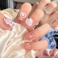 Wear Nail TikTok Popular Flash Blush Pure Desire Wind Bow Knot Nail Stickers Manicure Finished Detachable Nail Piece sku image 62