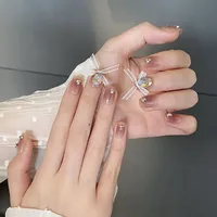 Wear Nail TikTok Popular Flash Blush Pure Desire Wind Bow Knot Nail Stickers Manicure Finished Detachable Nail Piece sku image 221