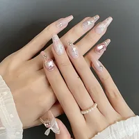 Wear Nail TikTok Popular Flash Blush Pure Desire Wind Bow Knot Nail Stickers Manicure Finished Detachable Nail Piece sku image 225