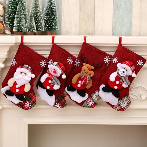 New Cross-border Medium Size Linen Christmas Stockings Gift Bag Nhmv155603