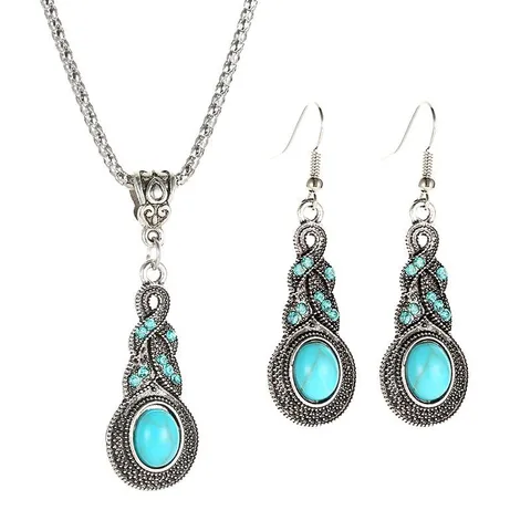 Ethnic Style Geometric Plating Alloy Turquoise Drop Earrings