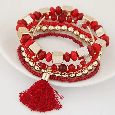 Korean Style Round Acrylic Alloy Wholesale Beaded Bracelets