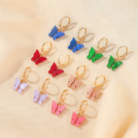 Simple Style Butterfly Plating Alloy Artificial Gemstones Drop Earrings