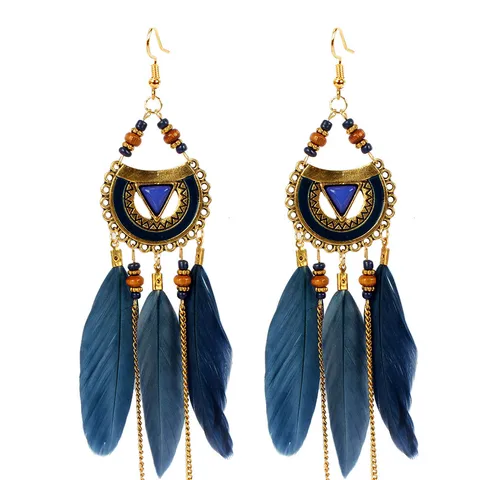 Fashion Ethnic Style Simple Style Triangle Artificial Feather Copper Drop Earrings