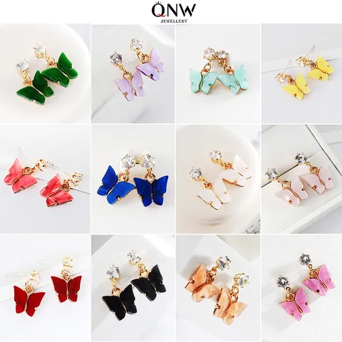 Butterfly Plating Alloy Artificial Gemstones Drop Earrings