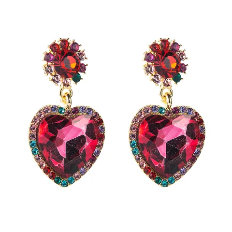 Creative Personality Alloy Studded With Rhinestone Glass Diamond Heart-shaped Earrings