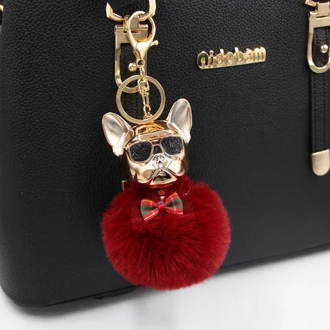 New Cross-border Cool Dog Creative Sunglasses French Bulldog Car Pendant Cute Dog Keychain Hair Ball Bag Pendant