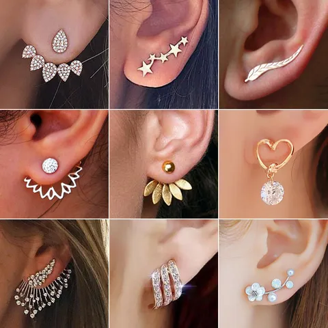 Fashion Geometric Plating Alloy Artificial Gemstones Stud Earrings