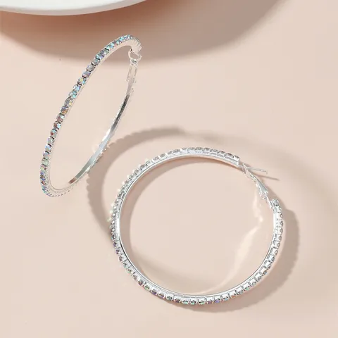 1 Pair Fashion Circle Alloy Rhinestones Hoop Earrings