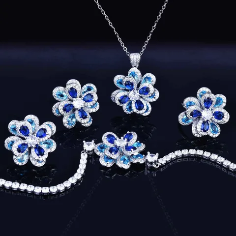 Copper Diamond Flower Artificial Gemstones Crystal Jewelry Sets