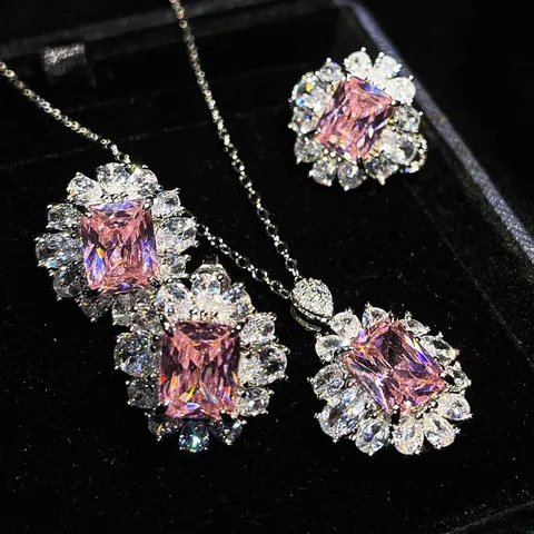 Copper Diamond Flower Artificial Gemstones Crystal Jewelry Sets