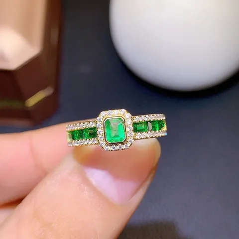 Fashion Imitation Colombian Emerald Ring Full Diamond Row Ring Opening Copper Ring