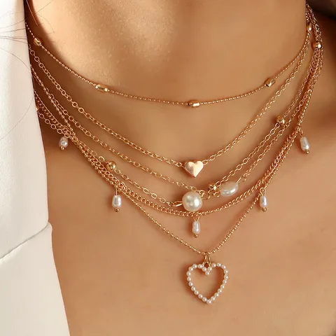 Elegant Simple Style Heart Alloy Wholesale Layered Necklaces