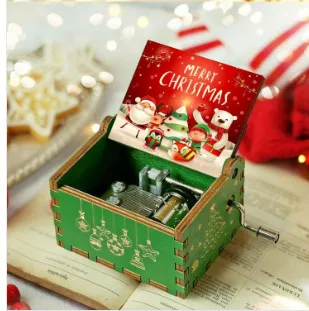 Merry Christmas Wooden Classical Engraved Hand Crank Music Box