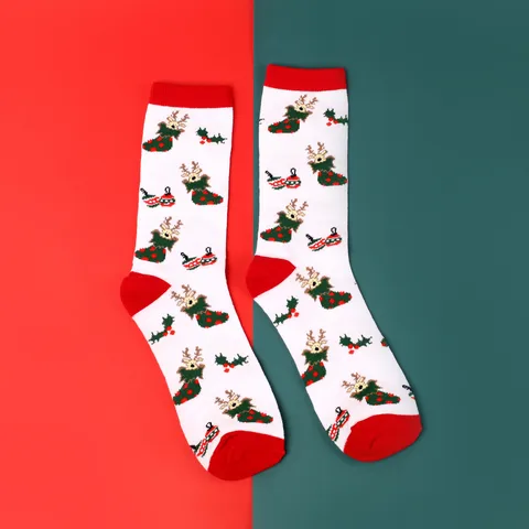 Unisex Fashion Elk Nylon Cotton Blending Jacquard Crew Socks