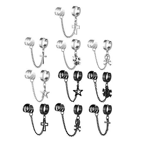 Punk Cross Star Skull Titanium Steel Plating Drop Earrings 1 Piece