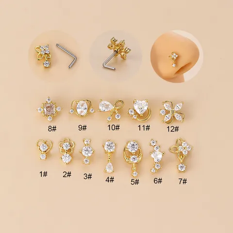 1 Piece Nose Rings & Studs Fashion Flower Bow Knot 316L Stainless Steel  Copper Plating Zircon