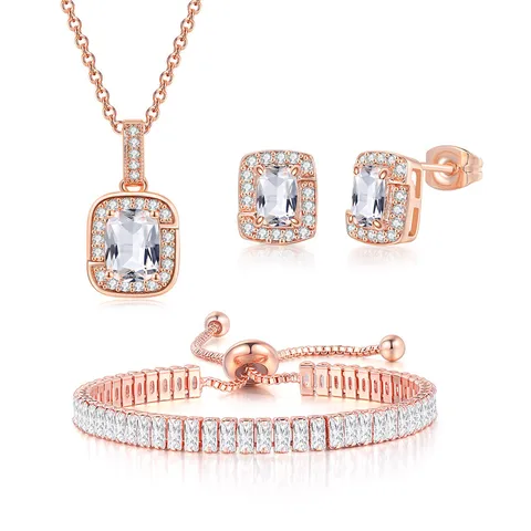 Fashion Square Copper Inlay Zircon Bracelets Earrings Necklace