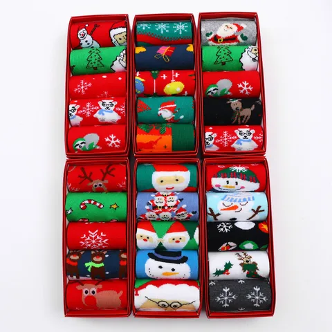 Unisex Cute Cartoon Snowman Snowflake Cotton Jacquard Crew Socks 1 Set