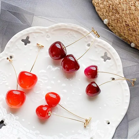 Fashion Sweet Cherry Fruit Synthetic Resin Alloy Fruit Resin Women's Earrings 1 Pair