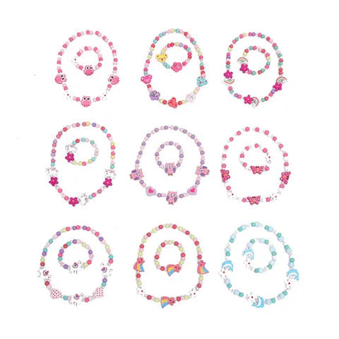 Cute Cartoon Character Flower Arylic Stoving Varnish Girl's Bracelets Necklace 1 Set