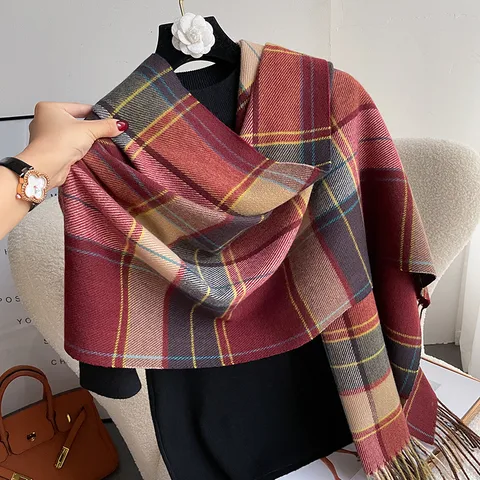 Women'S Fashion Lattice Polyester Tassel Winter Scarves