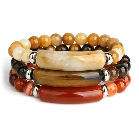 Fashion Geometric Pu Leather Agate Metal Beaded Bracelets 1 Piece