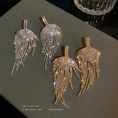 Fashion Leaf Diamond Alloy Rhinestones Drop Earrings