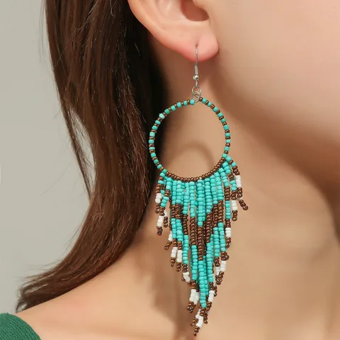 Fashion Retro Bohemian Ethnic Long Tassel Alloy Earrings