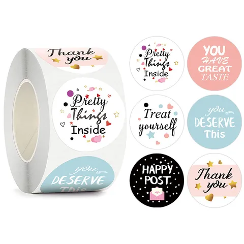 Fashion Cartoon Geometric Round Cute Thank You Stickers