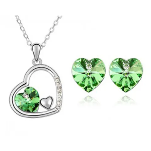 Alloy Inlaid Crystal Heart Artificial Gemstones Crystal Jewelry Sets