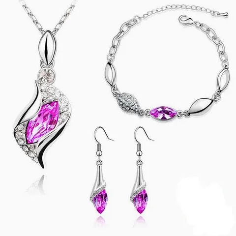 Alloy Inlaid Crystal Heart Artificial Gemstones Crystal Jewelry Sets