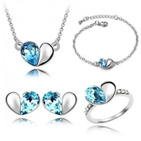 Alloy Inlaid Crystal Heart Artificial Gemstones Crystal Jewelry Sets