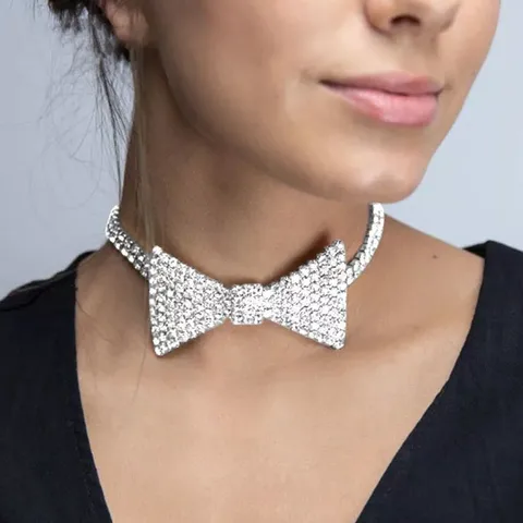 Elegant Lady Bow Knot Rhinestones Alloy Box Chain Choker Wholesale