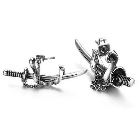 Fashion Geometric Cross Sword Chain Men's Titanium Steel Earrings