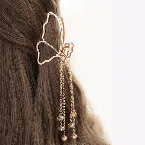 Fashion Metal Grip Butterfly Barrettes Women's Tassel Pendant Hair Accessories