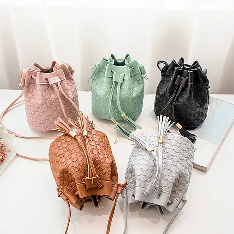 Fashion Embossed Double Tassel Bucket New Crossbody Shoulder Bag